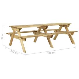 Masă de picnic cu bănci, 220x122x72 cm, lemn de pin tratat, 6 image