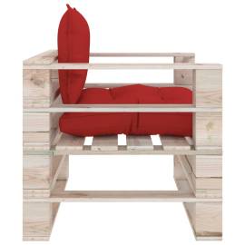 Canapea de grădină din paleți cu perne roșii, lemn de pin, 3 image