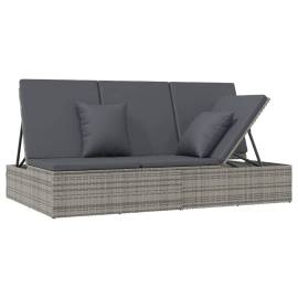 Șezlong/canapea rabatabilă cu perne, gri închis, poliratan, 4 image