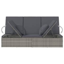 Șezlong/canapea rabatabilă cu perne, gri închis, poliratan, 8 image
