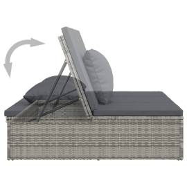 Șezlong/canapea rabatabilă cu perne, gri închis, poliratan, 9 image