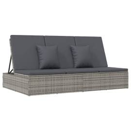 Șezlong/canapea rabatabilă cu perne, gri închis, poliratan, 5 image
