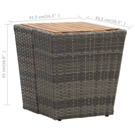 Masă de ceai gri 41,5x41,5x43 cm poliratan lemn masiv acacia, 6 image