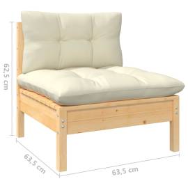 Canapea de mijloc de grădină cu perne crem, lemn masiv de pin, 6 image