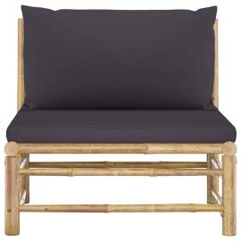 Canapea de mijloc pentru grădină, perne gri închis, bambus, 2 image