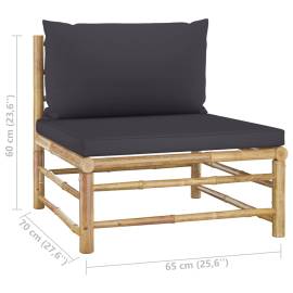 Canapea de mijloc pentru grădină, perne gri închis, bambus, 6 image