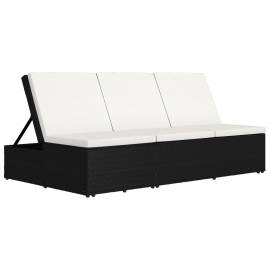 Șezlong tip pat rabatabil cu pernă, negru, poliratan, 3 image