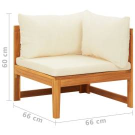 Canapea de colț cu perne alb crem, lemn masiv de acacia, 8 image