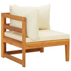 Canapea de colț cu perne alb crem, lemn masiv de acacia, 3 image