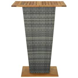 Masă de bar, gri, 80x80x110 cm, poliratan/lemn masiv acacia, 3 image