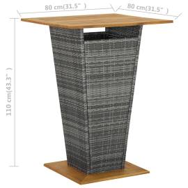Masă de bar, gri, 80x80x110 cm, poliratan/lemn masiv acacia, 6 image