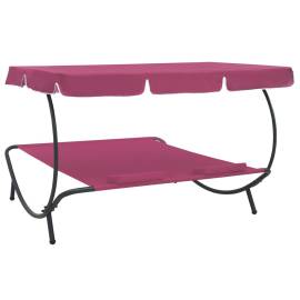 Pat șezlong de exterior cu baldachin și perne, roz, 4 image