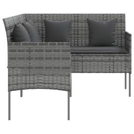 Canapele de grădină în forma l, cu perne, gri, poliratan, 4 image