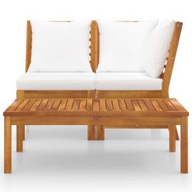 Set mobilier de grădină, 3 piese, perne crem, lemn masiv acacia, 2 image