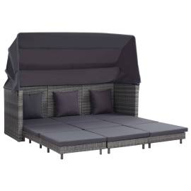 Canapea extensibilă cu 3 locuri cu acoperiș, gri, poliratan