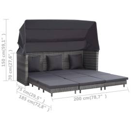 Canapea extensibilă cu 3 locuri cu acoperiș, gri, poliratan, 9 image
