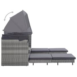Canapea extensibilă cu 3 locuri cu acoperiș, gri, poliratan, 5 image
