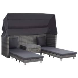 Canapea extensibilă cu 3 locuri cu acoperiș, gri, poliratan, 2 image