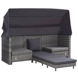 Canapea extensibilă cu 3 locuri cu acoperiș, gri, poliratan, 3 image