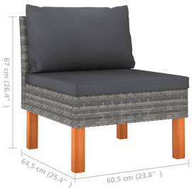 Canapea de mijloc, 2 buc., poliratan & lemn masiv de eucalipt, 9 image