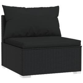 Canapea de mijloc cu pernă, negru, poliratan, 2 image