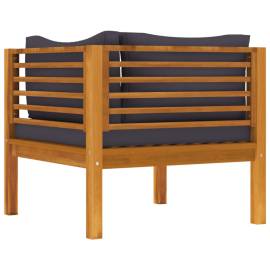 Set de canapele, 2 piese, perne gri închis, lemn masiv acacia, 6 image