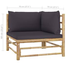 Set mobilier de grădină cu perne gri închis, 2 piese, bambus, 6 image