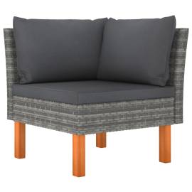 Canapele de colț, 2 buc., poliratan & lemn masiv de eucalipt, 3 image