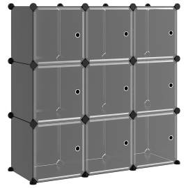 Organizator cub de depozitare cu uși, 9 cuburi, negru, pp, 2 image
