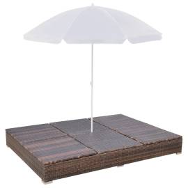 Pat șezlong de exterior cu umbrelă, maro, poliratan, 6 image