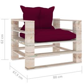 Canapea de grădină din paleți cu perne roșu vin, lemn de pin, 6 image