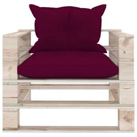 Canapea de grădină din paleți cu perne roșu vin, lemn de pin, 2 image