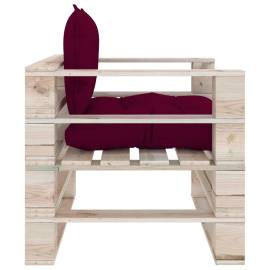 Canapea de grădină din paleți cu perne roșu vin, lemn de pin, 3 image