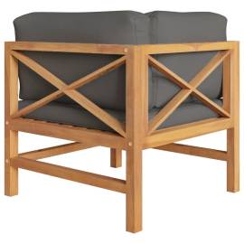 Canapele de colț, 2 buc., cu perne gri închis, lemn masiv tec, 4 image