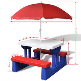 Masă de picnic pentru copii cu bănci & umbrelă, multicolor, 5 image