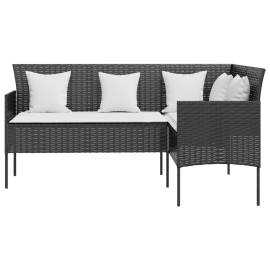 Canapea de grădină în forma l, cu perne, negru, poliratan, 3 image