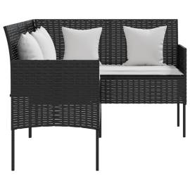 Canapea de grădină în forma l, cu perne, negru, poliratan, 4 image
