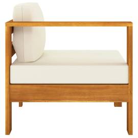 Canapea de mijloc cu 1 cotieră, alb crem, lemn masiv de acacia, 3 image