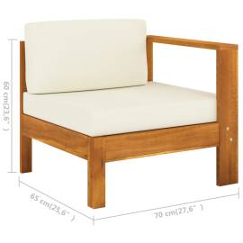 Canapea de mijloc cu cotieră, alb crem, lemn masiv acacia, 5 image