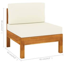 Canapea de mijloc cu perne alb/crem, 2 buc., lemn masiv acacia, 6 image