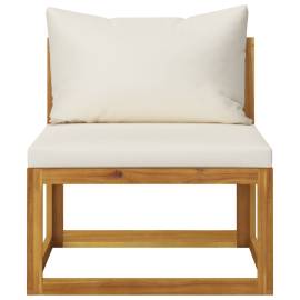Canapea modulară de mijloc, perne alb crem, lemn masiv acacia, 2 image
