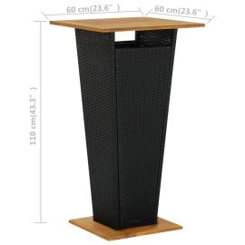 Masă de bar, negru, 60x60x110 cm, poliratan/lemn masiv acacia, 6 image