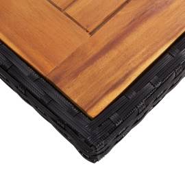 Masă de exterior, negru, poliratan și lemn masiv de acacia, 4 image