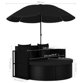 Pat de grădină cu umbrelă de soare, negru, poliratan, 8 image