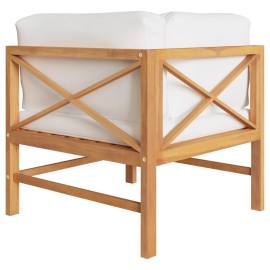 Canapea de colț cu perne crem, lemn masiv tec, 3 image