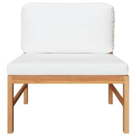 Canapea de mijloc cu perne crem, lemn masiv de tec, 2 image