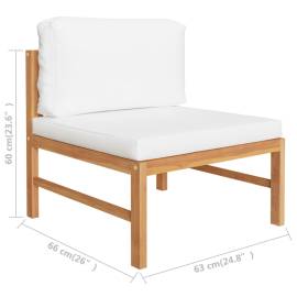 Canapea de mijloc cu perne crem, lemn masiv de tec, 6 image