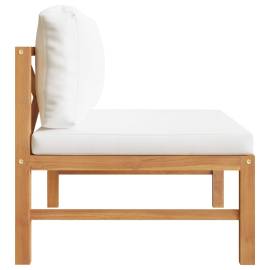 Canapea de mijloc cu perne crem, lemn masiv de tec, 3 image