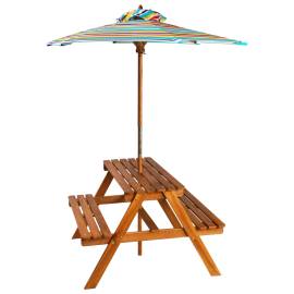 Masă picnic pentru copii cu umbrelă, 79x90x60 cm, lemn acacia, 2 image