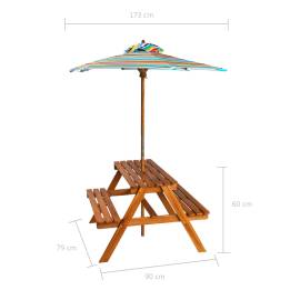 Masă picnic pentru copii cu umbrelă, 79x90x60 cm, lemn acacia, 8 image